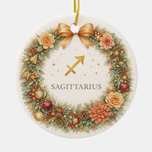 Sagittarius Zodiac Christmas Ornament – Woodland W (Front)