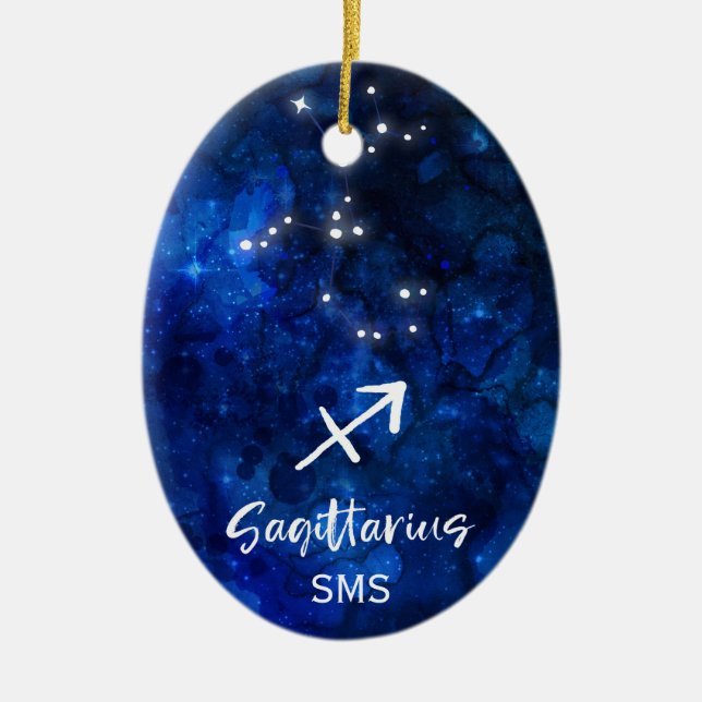 Sagittarius Zodiac Constellation Galaxy Monogram Ceramic Tree Decoration (Front)