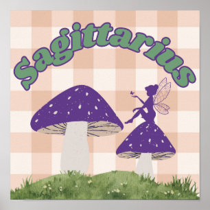 Sagittarius Zodiac Cottagecore Fairy Mushroom Poster