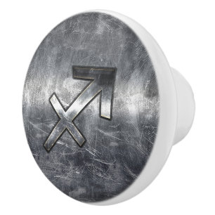 Sagittarius Zodiac Grunge Distressed Steel Style Ceramic Knob