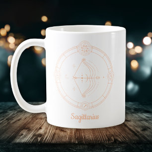 Sagittarius Zodiac Line Art White Peach Coffee Mug
