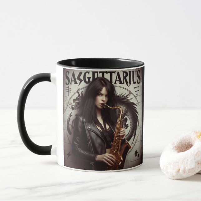 Sagittarius Zodiac Musician Saxophone  Mug (With Donut)