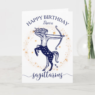 Sagittarius Zodiac Navy Gold Monochrome Birthday Card