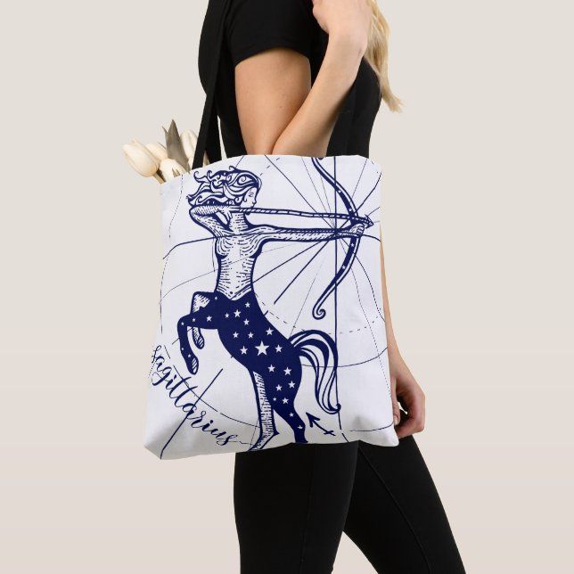 Sagittarius Zodiac Navy Gold Monochrome Tote Bag (Close Up)