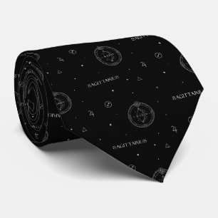 Sagittarius Zodiac Pattern in Black and White Tie