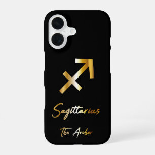 Sagittarius Zodiac Sign, Black & Gold iPhone 16 Case
