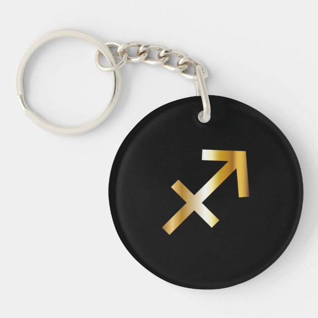 Sagittarius Zodiac Sign, Black & Gold Keychain (Front)