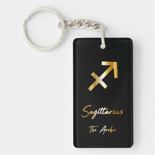 Sagittarius Zodiac Sign, Black & Gold Keychain (Front)