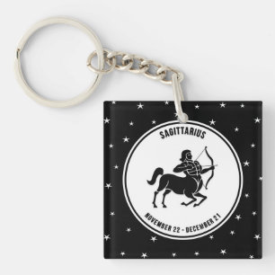 Sagittarius Zodiac Sign, Black & White Keychain