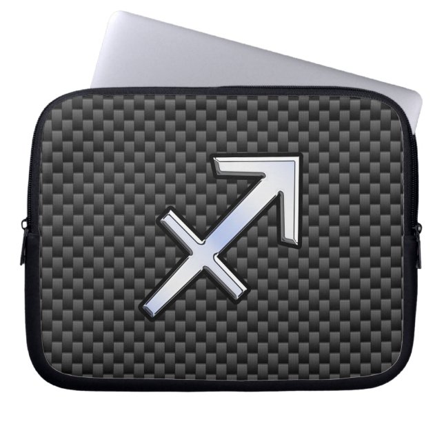 Sagittarius Zodiac Sign Carbon Fibre Style Laptop Sleeve (Front)