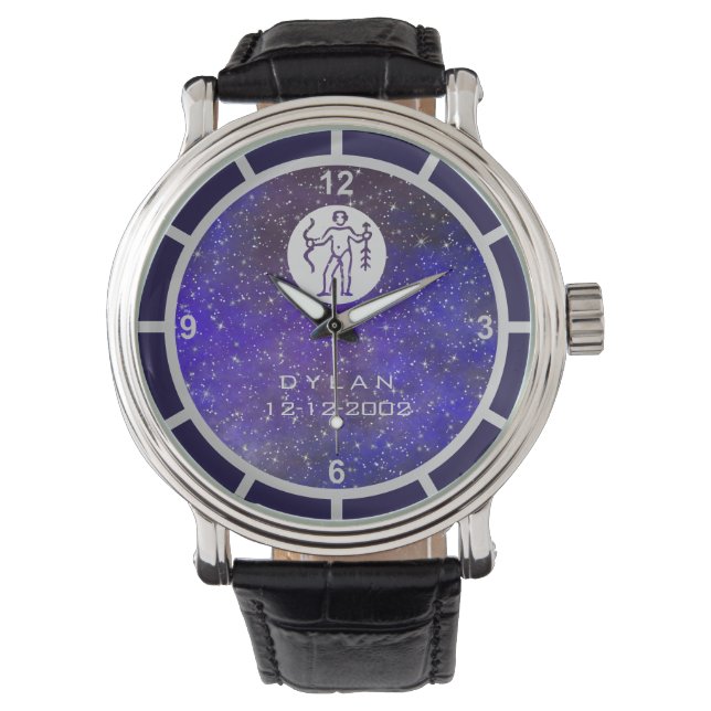  Sagittarius Zodiac Sign Elegant Custom Name Blue Watch (Front)