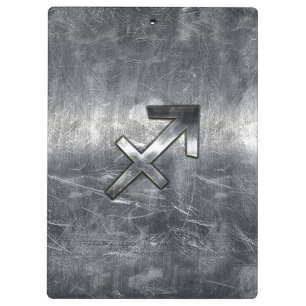 Sagittarius Zodiac Sign in Silver Steel look Clipboard