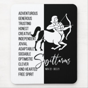 Sagittarius Zodiac Sign Mousepad, Black & White Mouse Pad