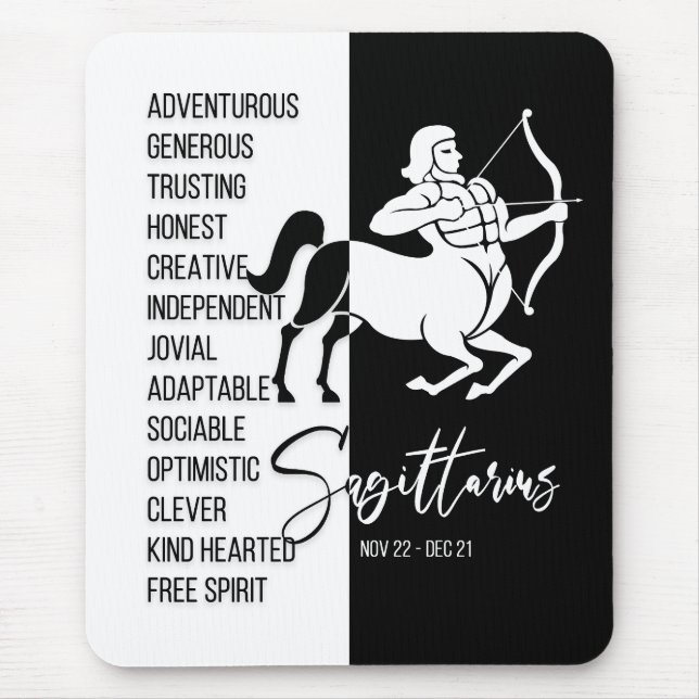 Sagittarius Zodiac Sign Mousepad, Black & White Mouse Pad (Front)
