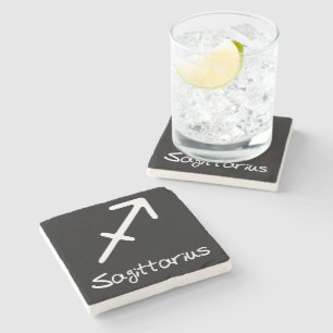 Sagittarius Zodiac Sign on Black Background Stone Coaster