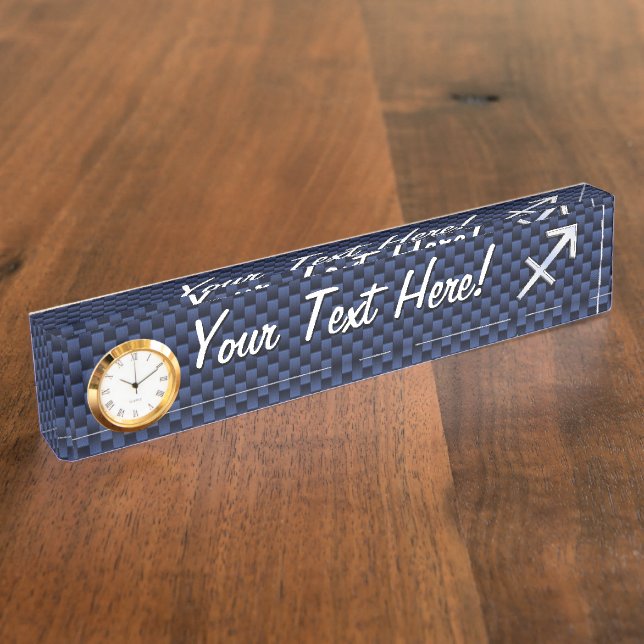 Sagittarius Zodiac Sign on Blue Carbon Fibre Decor Nameplate (Side)
