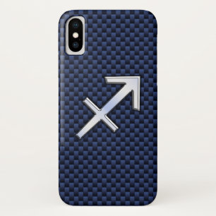 Sagittarius Zodiac Sign on Blue Carbon Fibre Print Case-Mate iPhone Case