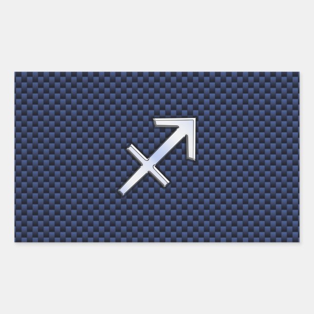 Sagittarius Zodiac Sign on Blue Carbon Fibre Print Rectangular Sticker (Front)