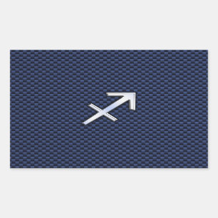 Sagittarius Zodiac Sign on Blue Carbon Fibre Print Rectangular Sticker