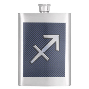 Sagittarius Zodiac Sign on Blue Carbon Fibre Style Hip Flask