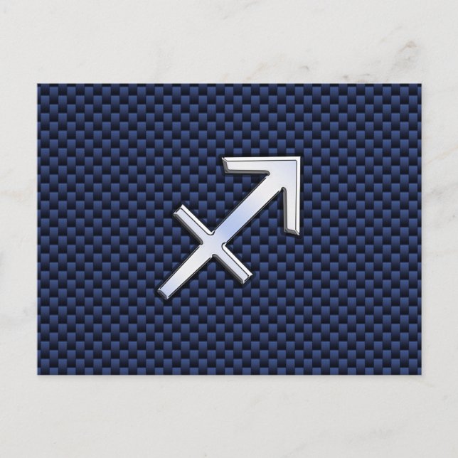 Sagittarius Zodiac Sign on Blue Carbon Fibre Style Postcard (Front)