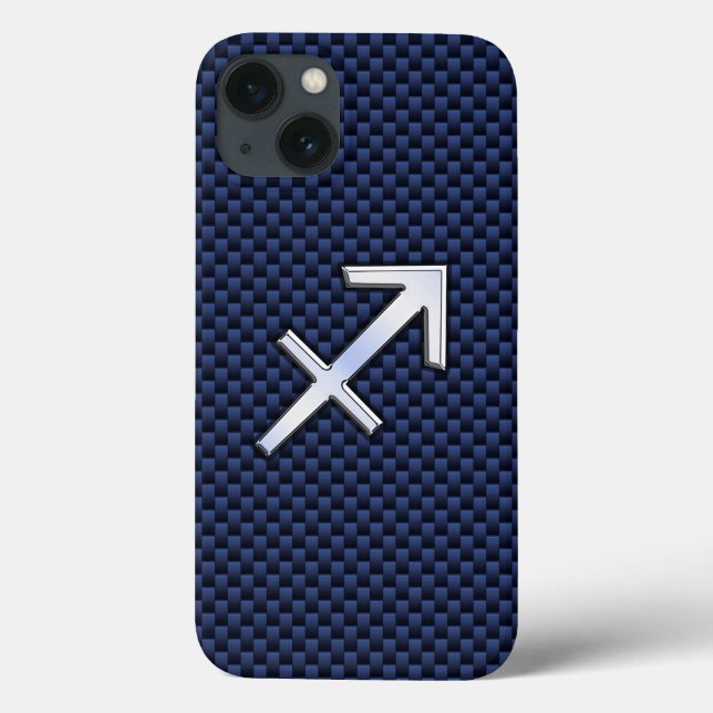 Sagittarius Zodiac Sign on Navy Carbon Fibre Print Case-Mate iPhone Case (Back)