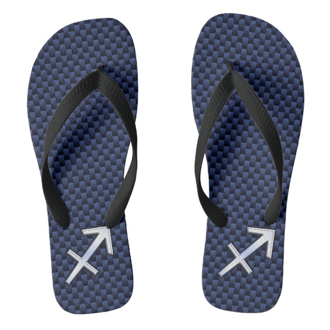 Sagittarius Zodiac Sign on Navy Carbon Fibre Print Jandals (Footbed)