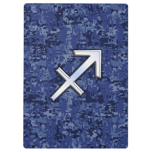 Sagittarius Zodiac Sign on Navy Digital Camo Clipboard
