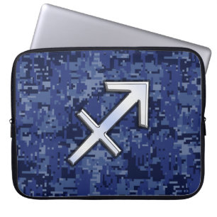 Sagittarius Zodiac Sign on Navy Digital Camo Laptop Sleeve