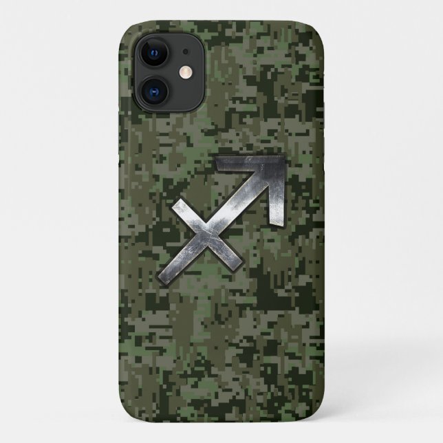 Sagittarius Zodiac Sign on Woodland Camouflage Case-Mate iPhone Case (Back)