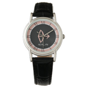 Sagittarius Zodiac Sign Rose Pink Grey Custom Name Watch