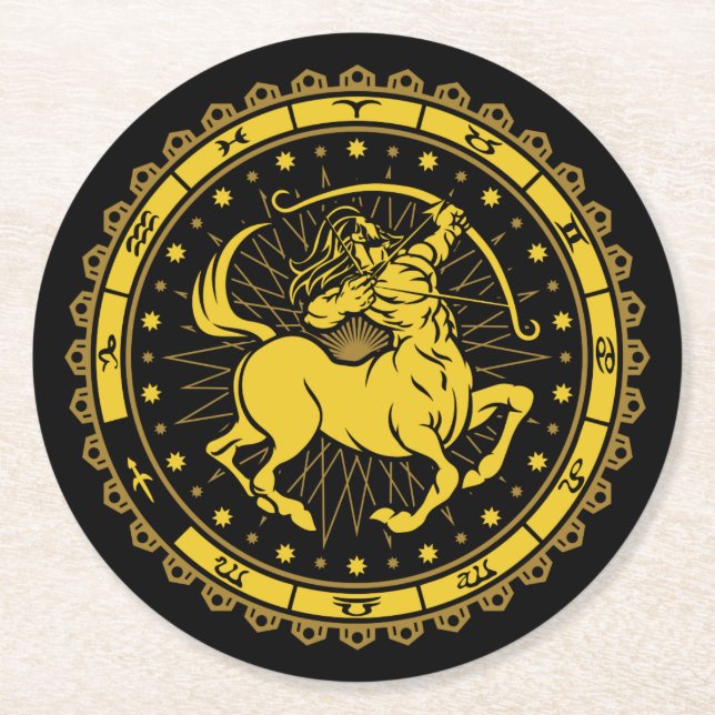 Sagittarius - Zodiac Sign - Symbol - Horoscope Round Paper Coaster (Front)