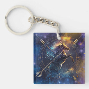 Sagittarius Zodiac Sign Watercolor Design Key Ring