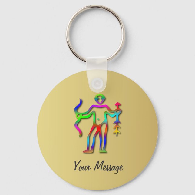 Sagittarius Zodiac Star Sign Rainbow Gold Key Ring (Front)