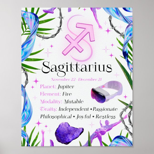 Sagittarius Zodiac Star Sign Y2K White 4:5 Poster (Front)