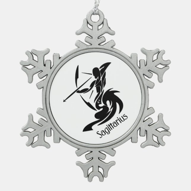 Sagittarius Zodiac Symbol and Sign Snowflake Pewter Christmas Ornament (Front)