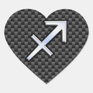 Sagittarius Zodiac Symbol Charcoal Carbon Fibre Heart Sticker