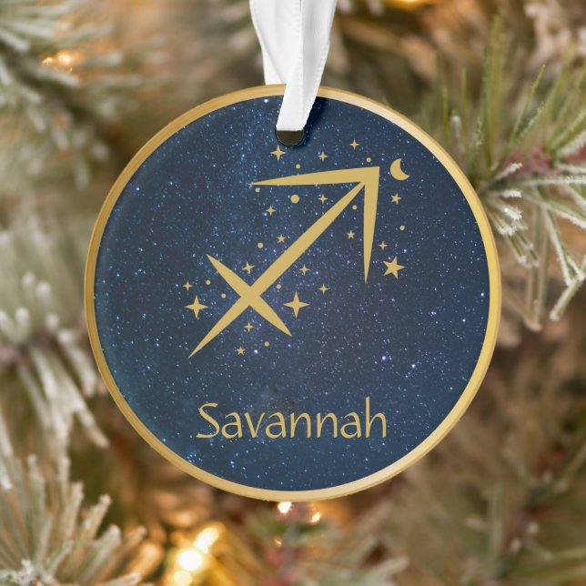 Sagittarius zodiac symbol gold stars personalised ornament (Tree)