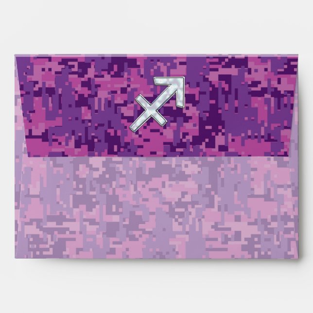 Sagittarius Zodiac Symbol on Fuchsia Digital Camo Envelopes (Back (Top Flap))