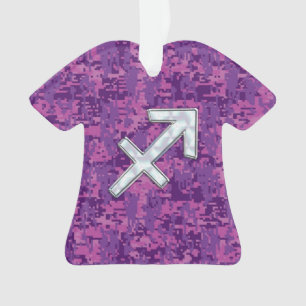 Sagittarius Zodiac Symbol on Fuchsia Digital Camo Ornament