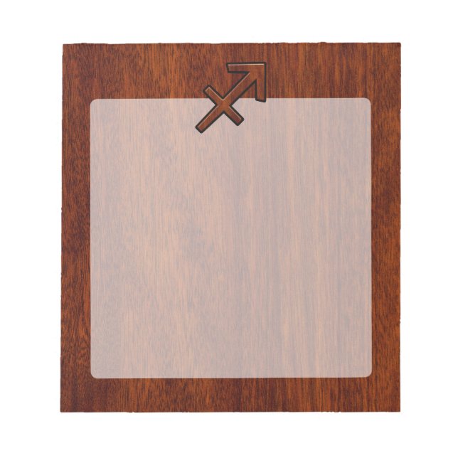 Sagittarius Zodiac Symbol on Mahogany Wood Decor Notepad (Front)