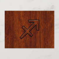 Sagittarius Zodiac Symbol on Mahogany Wood Decor