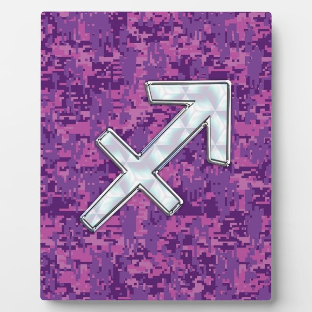 Sagittarius Zodiac Symbol Pink Digital Camouflage Plaque (Front)