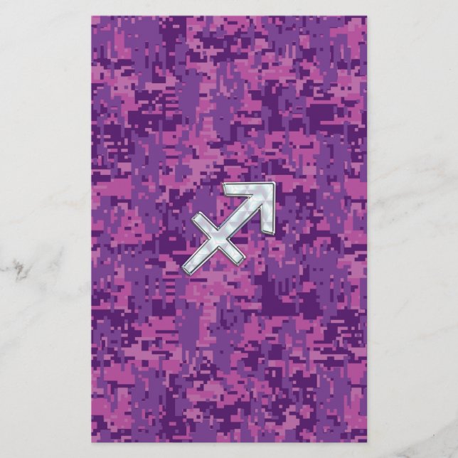 Sagittarius Zodiac Symbol Pink Digital Camouflage Stationery (Front)