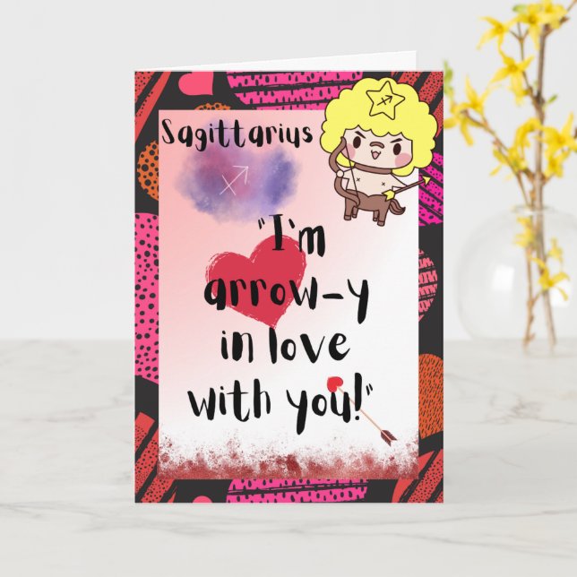 Sagittarius Zodiac Valentines Personalised Card (Yellow Flower)
