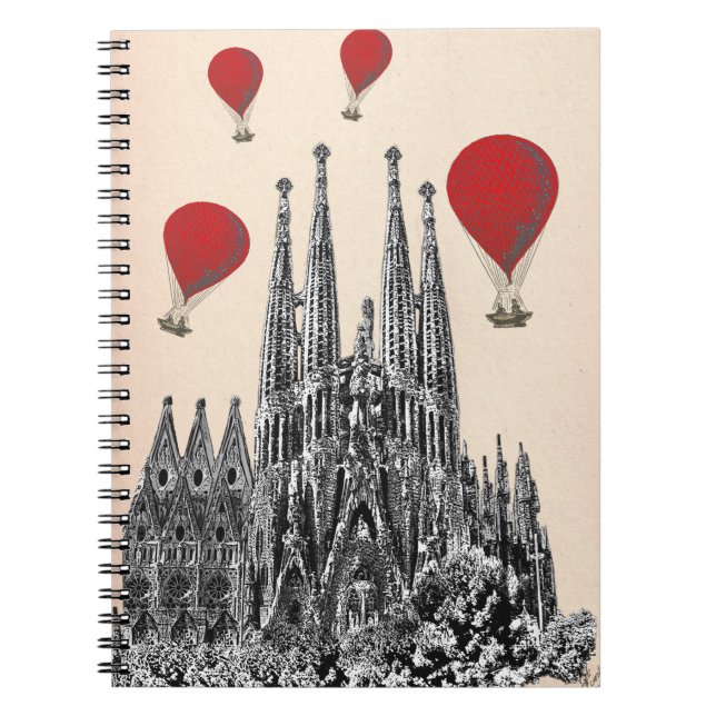 Sagrada Familia and Red Hot Air Balloons 2 Spiral Notebook (Front)