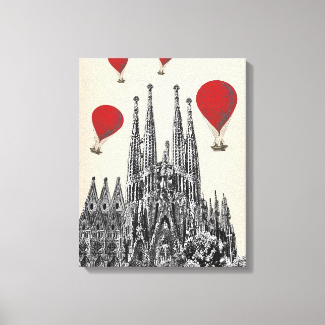 Sagrada Familia and Red Hot Air Balloons Canvas Print (Front)