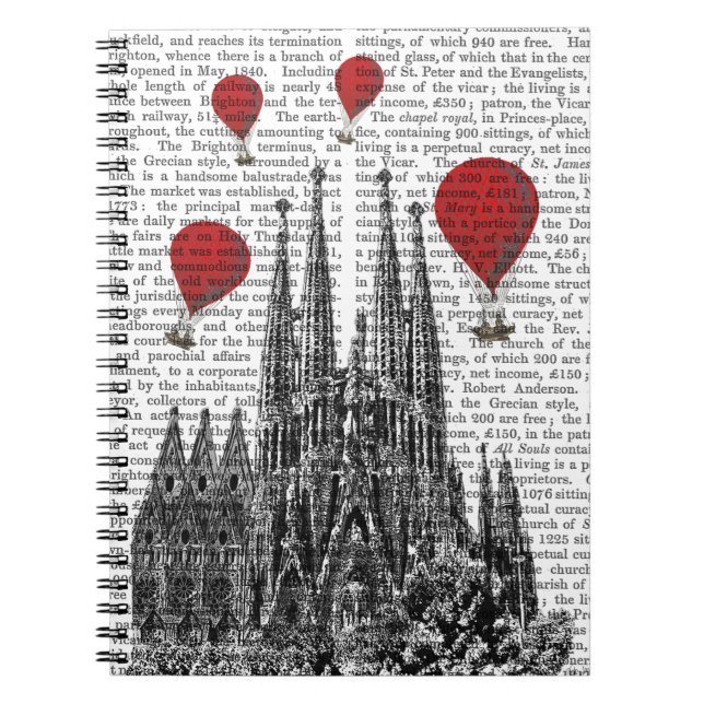 Sagrada Familia and Red Hot Air Balloons Notebook (Front)