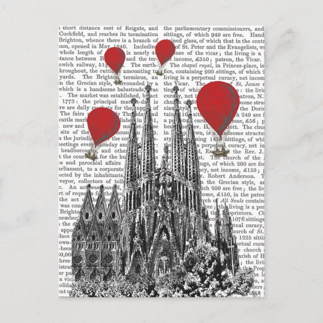 Sagrada Familia and Red Hot Air Balloons Postcard (Front)
