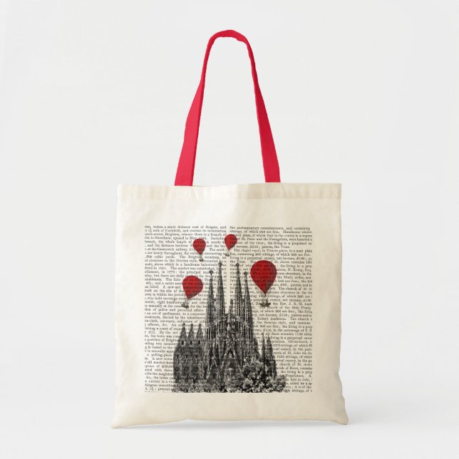 Sagrada Familia and Red Hot Air Balloons Tote Bag (Front)
